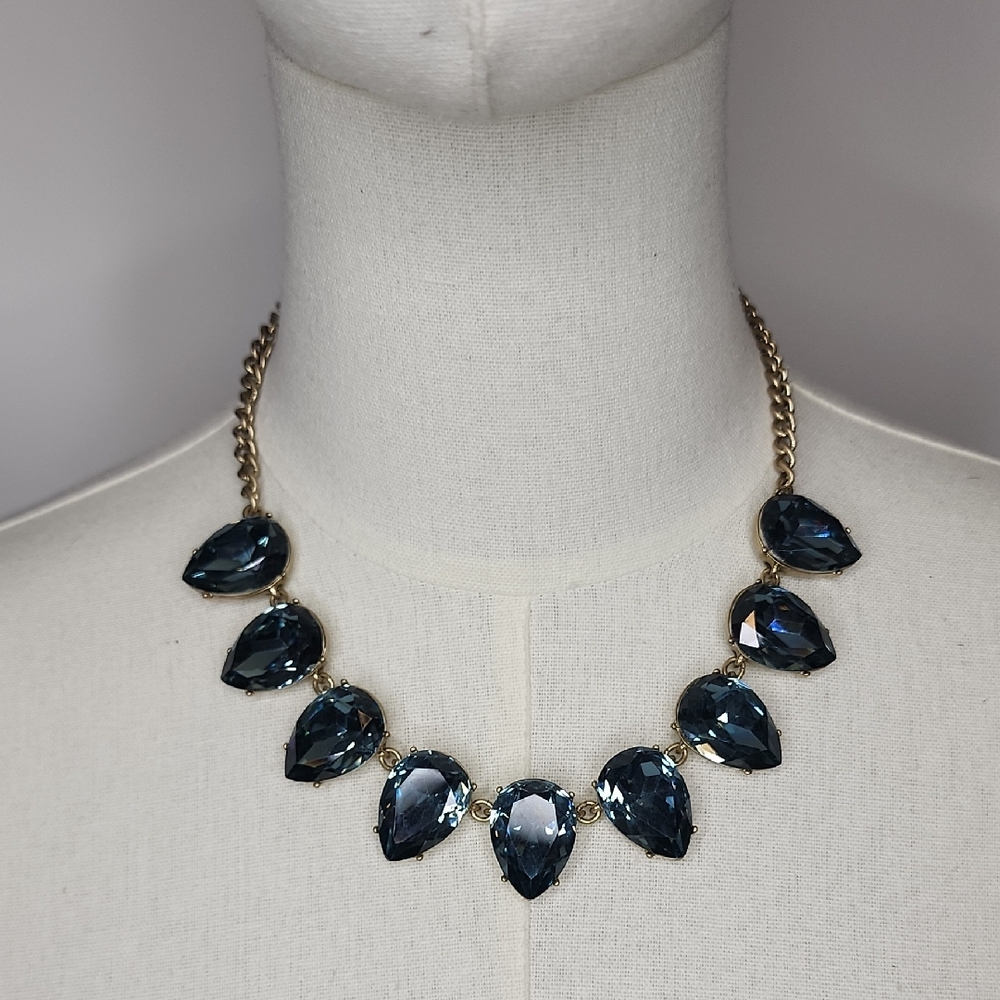 J. Crew Dark Blue Sapphire and Gold Teardrop Necklace